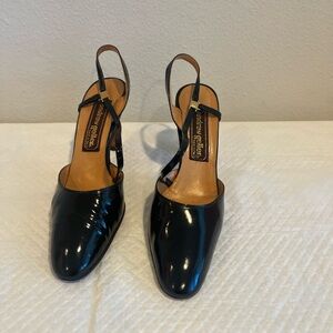 Vintage Andrew Geller black patent leather slingback heels, Size 8.5N
